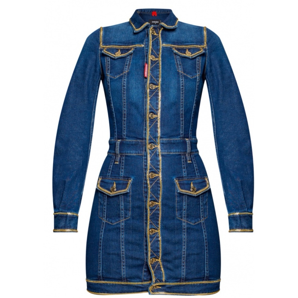 DSQUARED2 Blue Denim Dress with Gold Accents